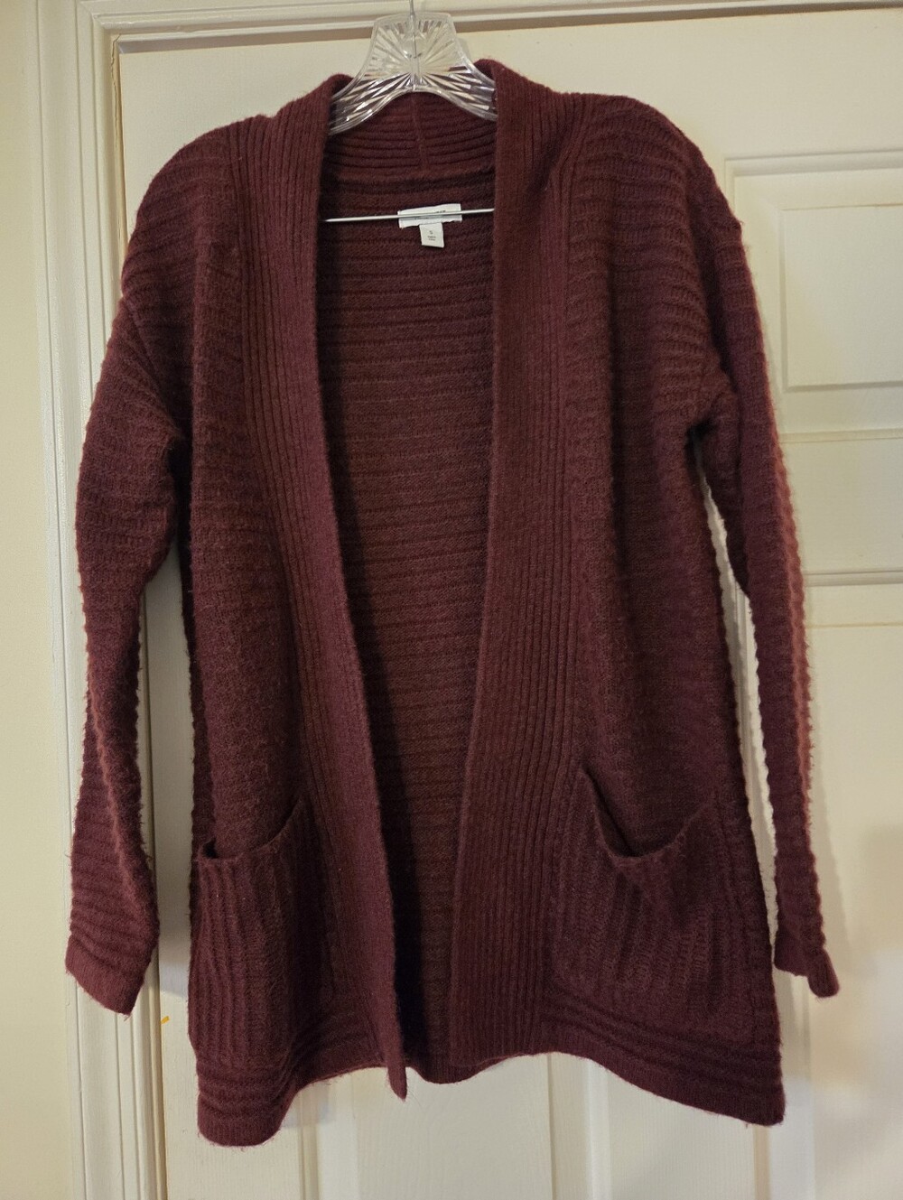 Nine West Maroon Open-Front Ribbed Cardigan